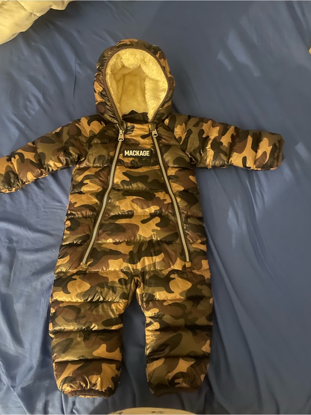 Mackage Baby Camo Puffer Snowsuit in Green and Brown